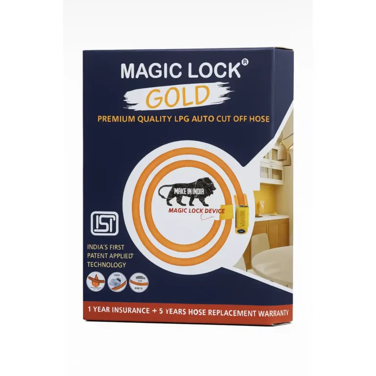 BUY 1, get 1 FREE .. Magic Lock Gold Suraksha LPG Safety Hose 1.5 M, I.S.I – Built-in Auto-Lock Nano Safety Device, ISI & BIS Certified, 5-Year Warranty + 50 LAC  Insurance